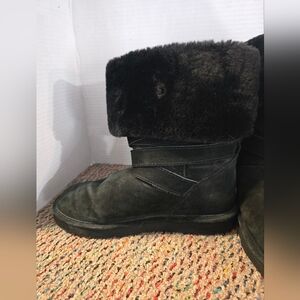 LAMO Black Suede Leather Women's 7-8 Winter Boots Faux Fur